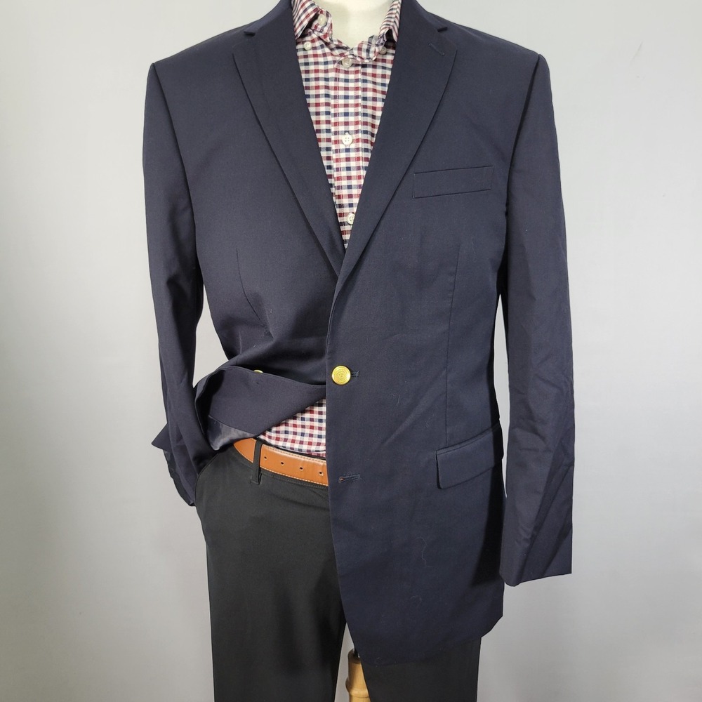 Chaps Men's Sport Coat Blazer Two Button Navy Blue Polyester Wool Size‎ 42L